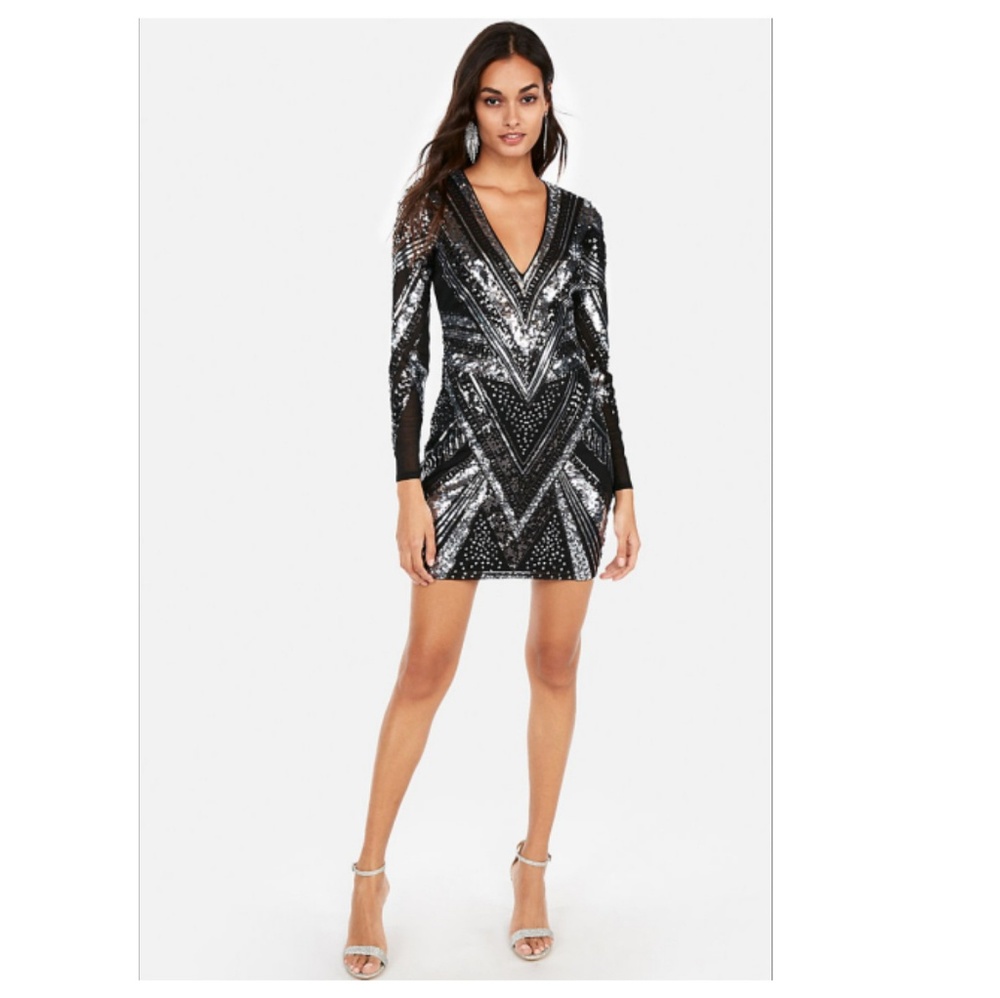 Express silver and black long sleeve dress